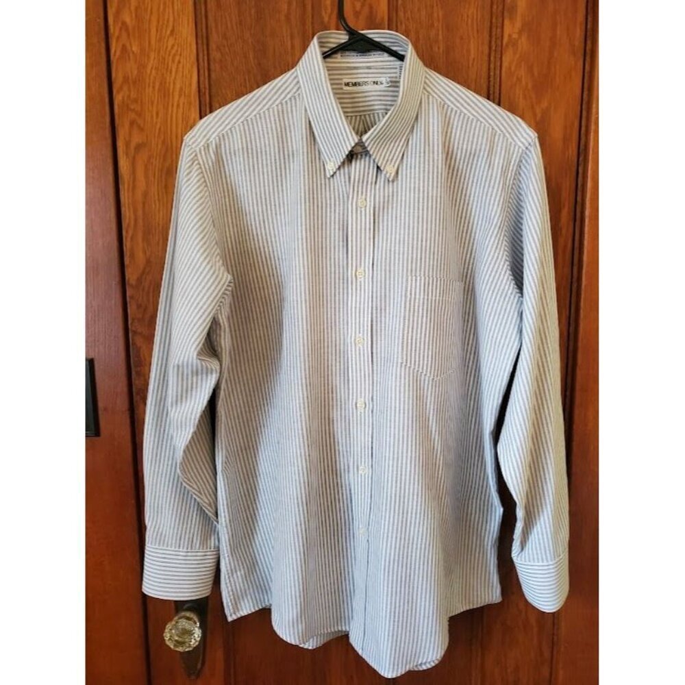 Members Only Men's Striped Button-Down Shirt Size 16/34-35 Cotton/Polyester NWOT